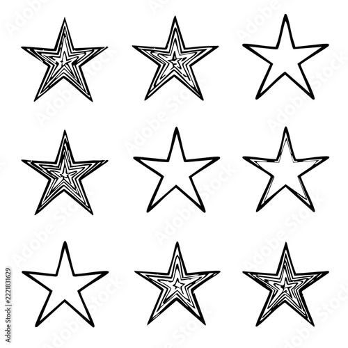 Hand drawn star shapes collection with sketch texture for creative