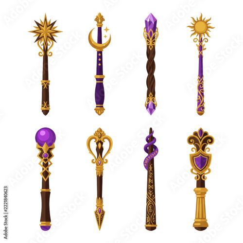 Set of magical wands for halloween costume design isolated on