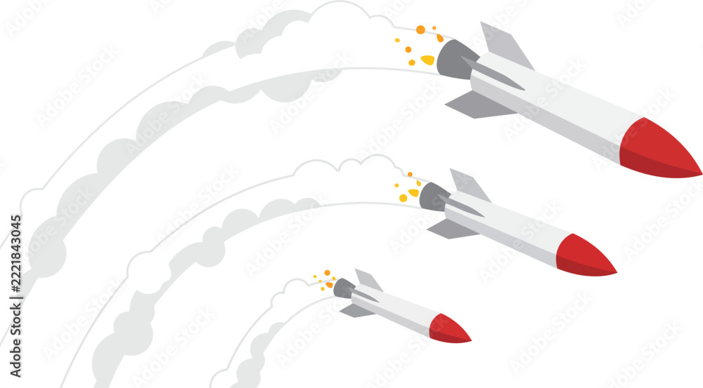 Fototapeta premium Three missiles flying with smoke