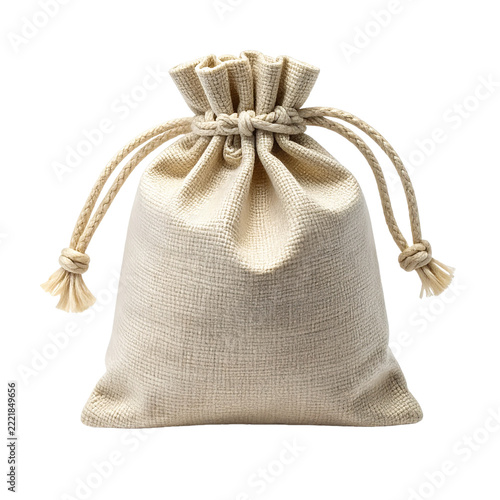 Natural Linen Drawstring Gift Bag Isolated on White