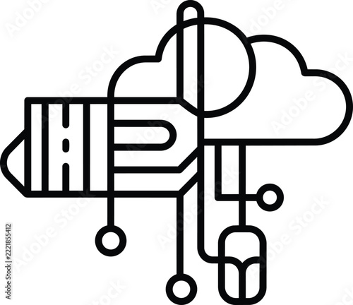 Creative cloud computing and editing illustration with stylus pen and