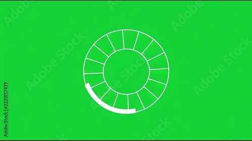 Minimalist white geometric loader wheel spinning continuously on a green screen for post production and visual effects overlays