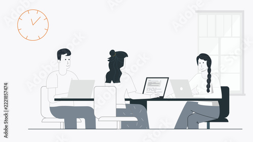 Business Team Collaboration Meeting With Laptops Minimal Office Workspace
