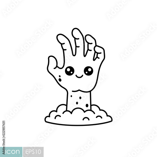 Cute zombie hand Halloween kawaii icon