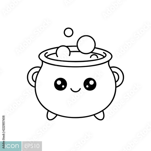 Cute witch cauldron Halloween kawaii icon