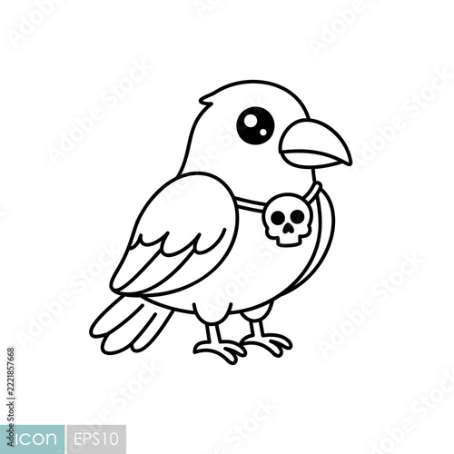 Cute Halloween raven crow kawaii icon