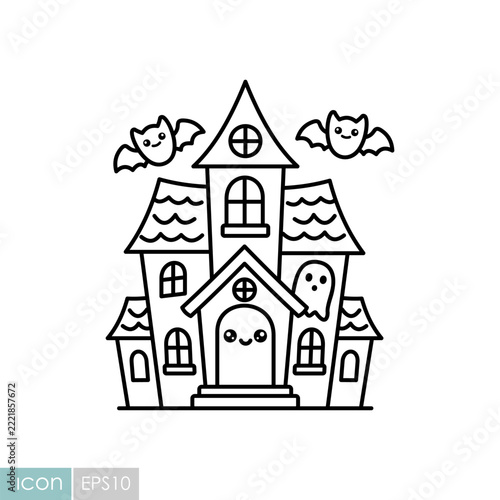 Cute Halloween haunted house kawaii icon