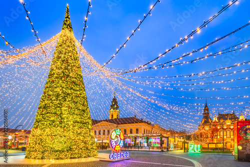 Oradea Christmas Market Tree and historic architecture in Romania