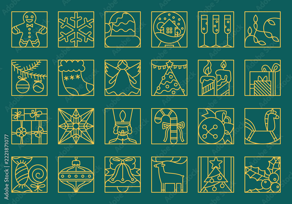 Fototapeta premium Christmas Icons Set Line Art