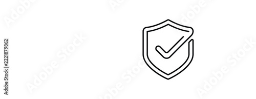 Black outline shield icon with a central check mark symbol, isolated on a plain white background, minimalist