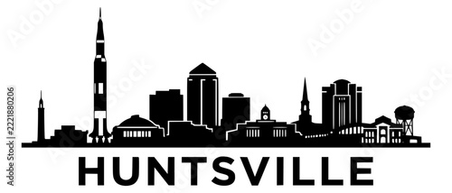 Huntsville Alabama Skyline Silhouette Vector - Rocket City Cityscape with Space Rocket and Downtown Landmarks