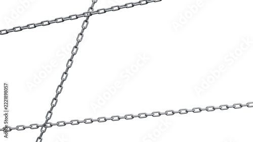 3D Render of interconnected metal chains against a white background