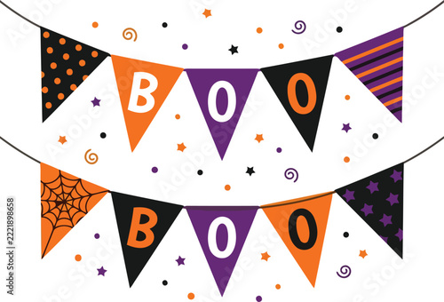 Obraz na plátně halloween boo bunting banner with festive triangular flags on white