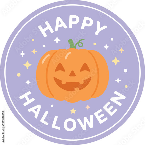 round happy halloween sticker with jack o lantern pumpkin illustration