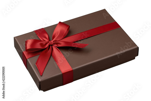 Festive rectangular brown present box studio object