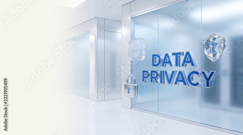 Premium Luxury Data Privacy and Security Concept with Sapphire Crystal Typography inside Data Center