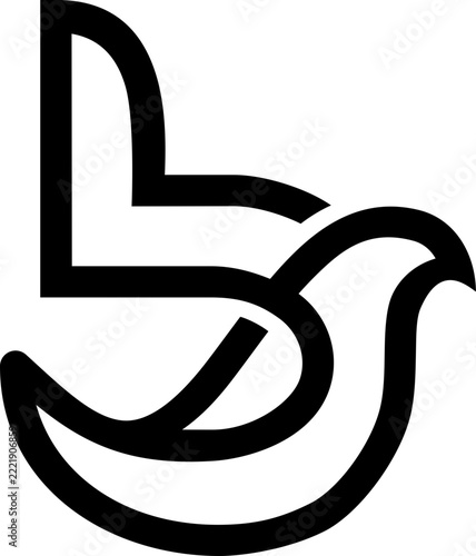 The vector is a monogram of the letter B and bird. Elegant, unique and outline.