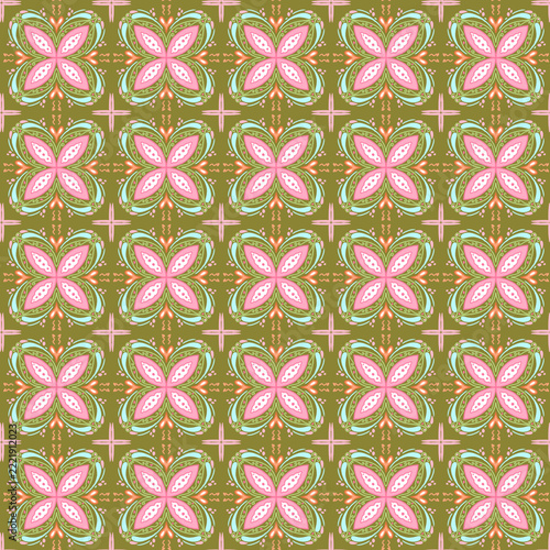seamless batik floral pattern with pink and green motifs