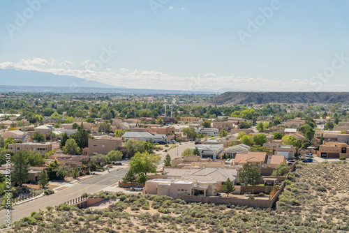 Aerial view of Albuquerque residential neighborhood and desert