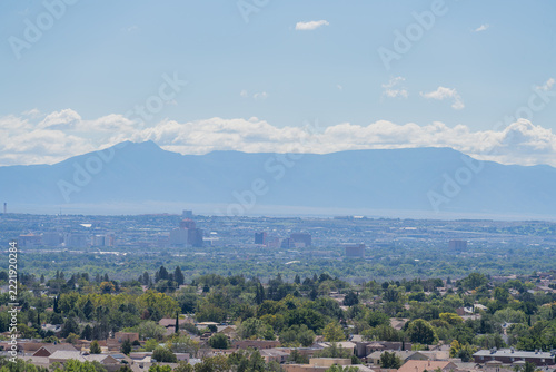 Albuquerque City Skyline and Sandia Mountains View