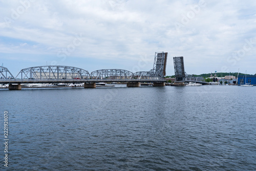 historic double-leafed bascule bridge spanning sturgeon bay in door county wisconsin