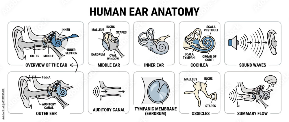 Fototapeta premium Human Ear Anatomy Diagram Isolated