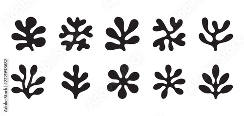 Abstract organic plant shape set featuring bold black botanical silhouettes perfect for modern art prints.