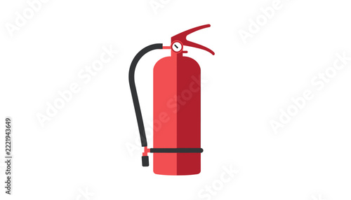 Emergency fire extinguisher graphic depicting a pressurized red canister equipped with a control valve.