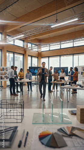 Modern Office Team Collaboration in Open Workspace