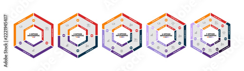 Infographic template set featuring 3, 4, 5, 6, or 7 options or step sections suitable for visual presentations, business reports, or research. Editable vector EPS format.