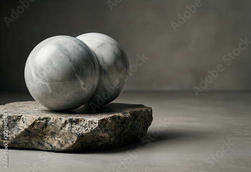 Two marble spheres on a granite stone
