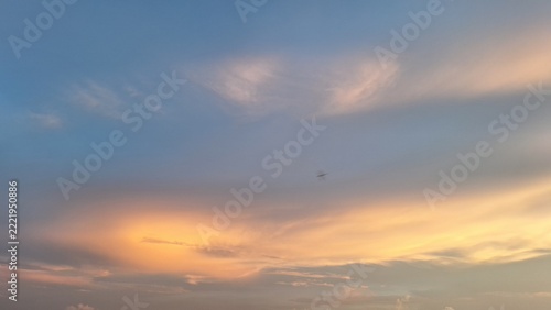 Blue Orange Sunset Sky Soft Clouds Flying Dragonfly