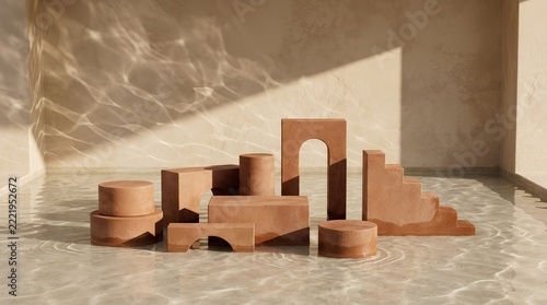 Sculptural Terracotta & Water Caustics Zen Mockup