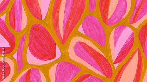 オーバーサイズの花びらモチーフが広がる絵画　現代アートの装飾背景