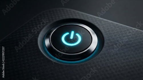 Illuminated Power Button on Black Panel