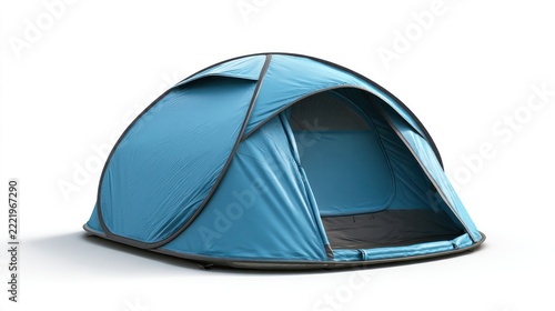 Blue Pop-Up Tent: A vibrant blue pop-up tent stands ready for adventure, its lightweight and portable design perfect for camping, hiking, and outdoor excursions.