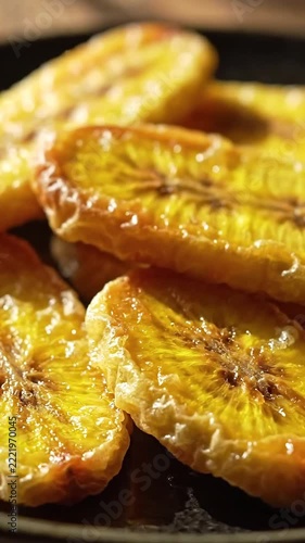 Delicious Fried Plantains Close Up, Popular African Food and Snack, Vertical Video in 4K Quality