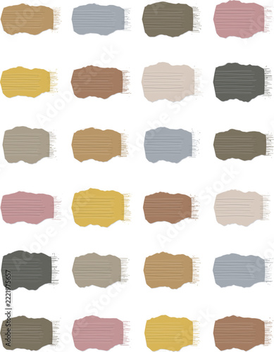 Aesthetic torn paper swatches set, pastel color palette banner labels, muted earth tone ripped paper vectors for branding, graphic craft elements