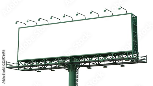 Empty outdoor billboard structure on metal framework against a white background