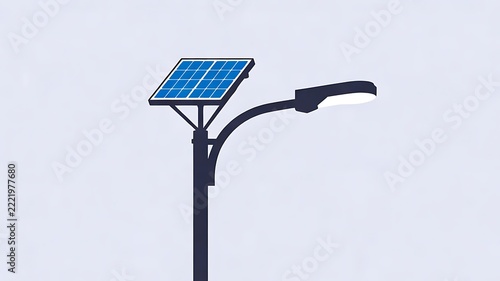Solar powered street light with photovoltaic panel against a clear background