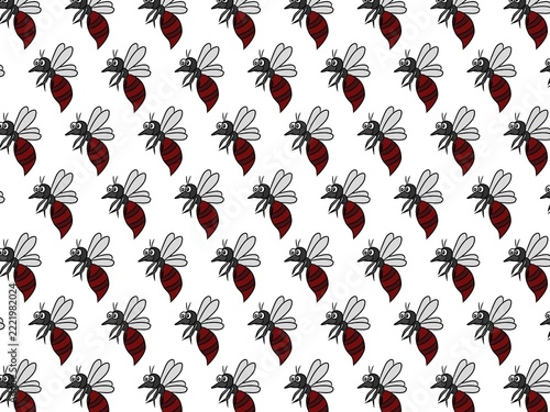 pattern with red and black bugs on a white background