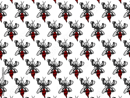 pattern with red and black bugs on a white background