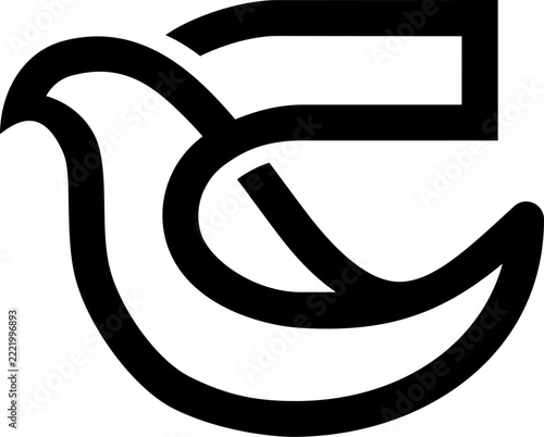 The vector is a monogram of the letter C and bird. Elegant, unique and outline.
