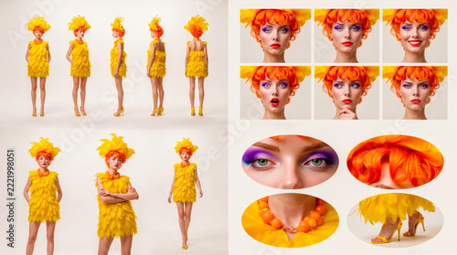 Vibrant Yellow Feather Fashion Character Study
