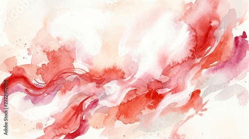 Red watercolor strokes flowing across white paper surface