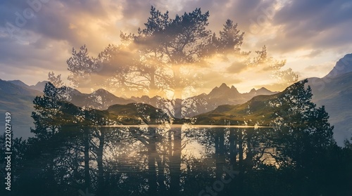 Double Exposure Forest Silhouette Detail