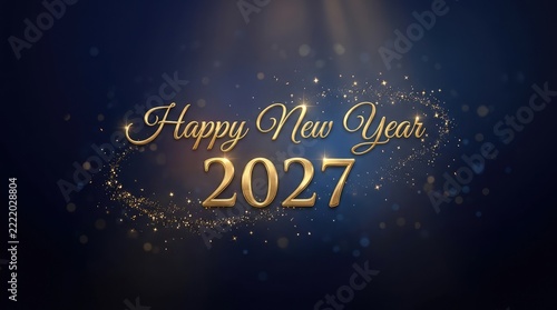 Happy New Year 2027 elegant celebration golden glitter text design