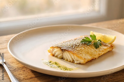 Leaving open space around a beautifully cooked fish fillet