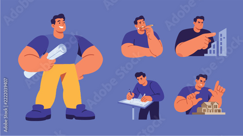 Flat Illustration Set of Business Professionals Showing Real Estate Concepts