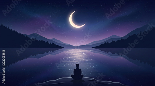 Silhouette watching lake beneath…
